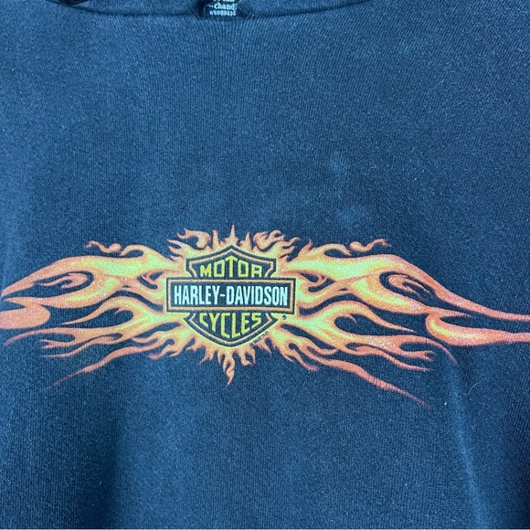 Vintage Y2K Harley Davidson Flames Faded Hoodie Large - Picture 3 of 8